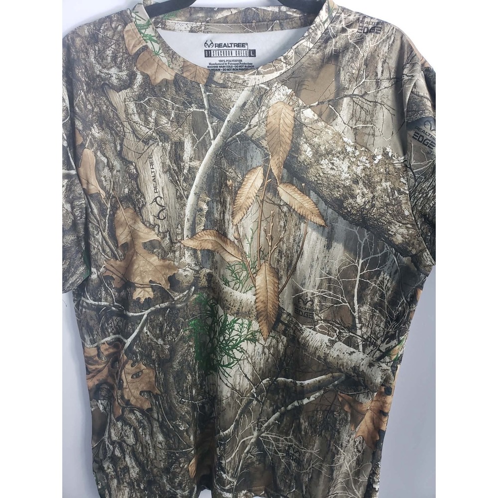 Realtree Edge Camo T Shirt Mens Large Staghorn Creek Polyester Hunting Brown L